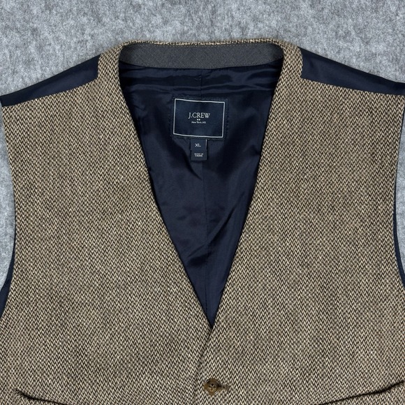 J Crew Vest Mens XL Brown Wool Blend Tweed Waistcoat Preppy Formal Business - Picture 2 of 11